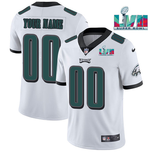 Men's Philadelphia Eagles Customized White Super Bowl LVII Patch Vapor Untouchable Limited Stitched Jersey